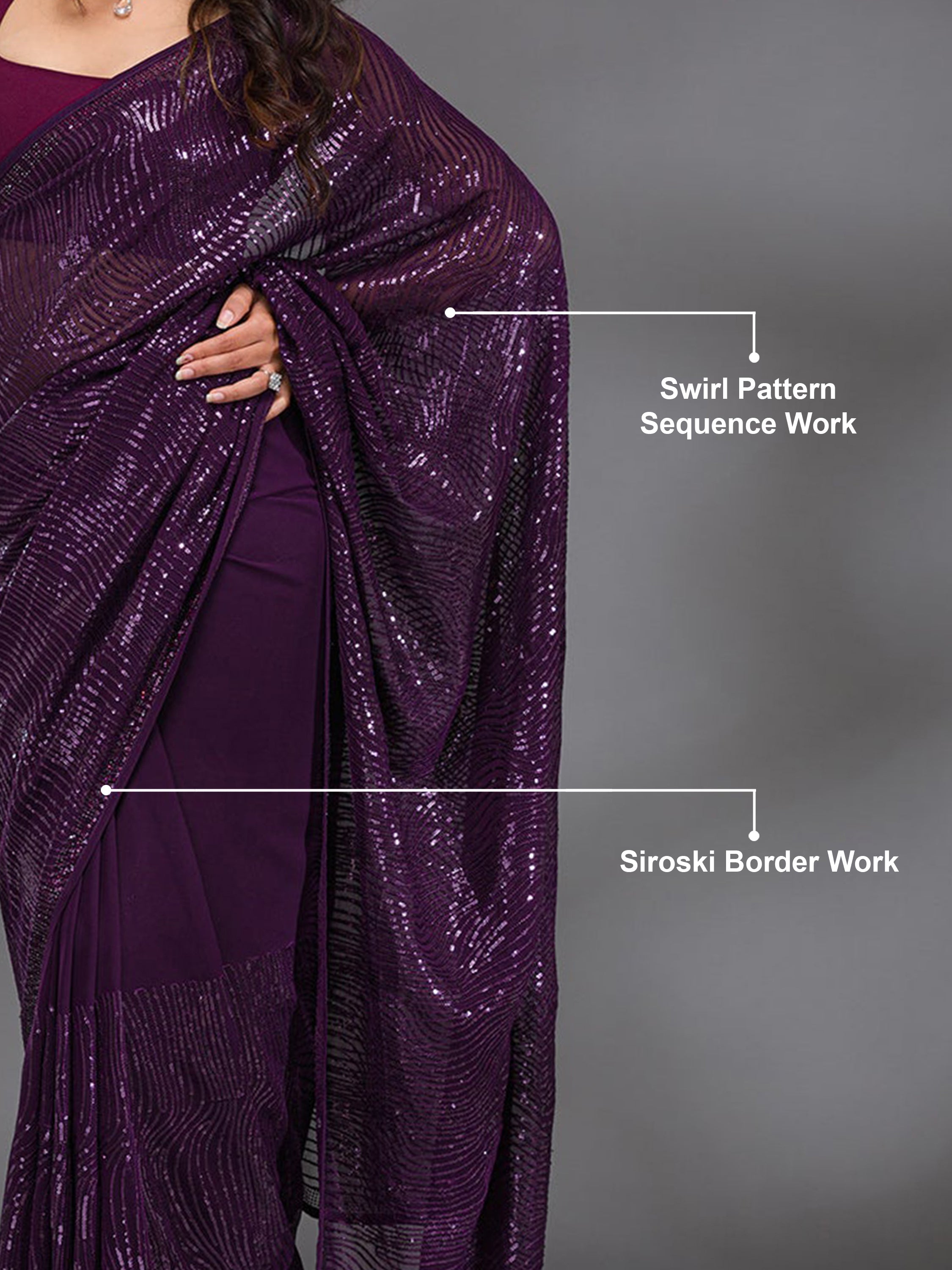 Purple Georgette Sequence Embroidery Work Saree with Unstitch Blouse Piece For Women Trendmalls