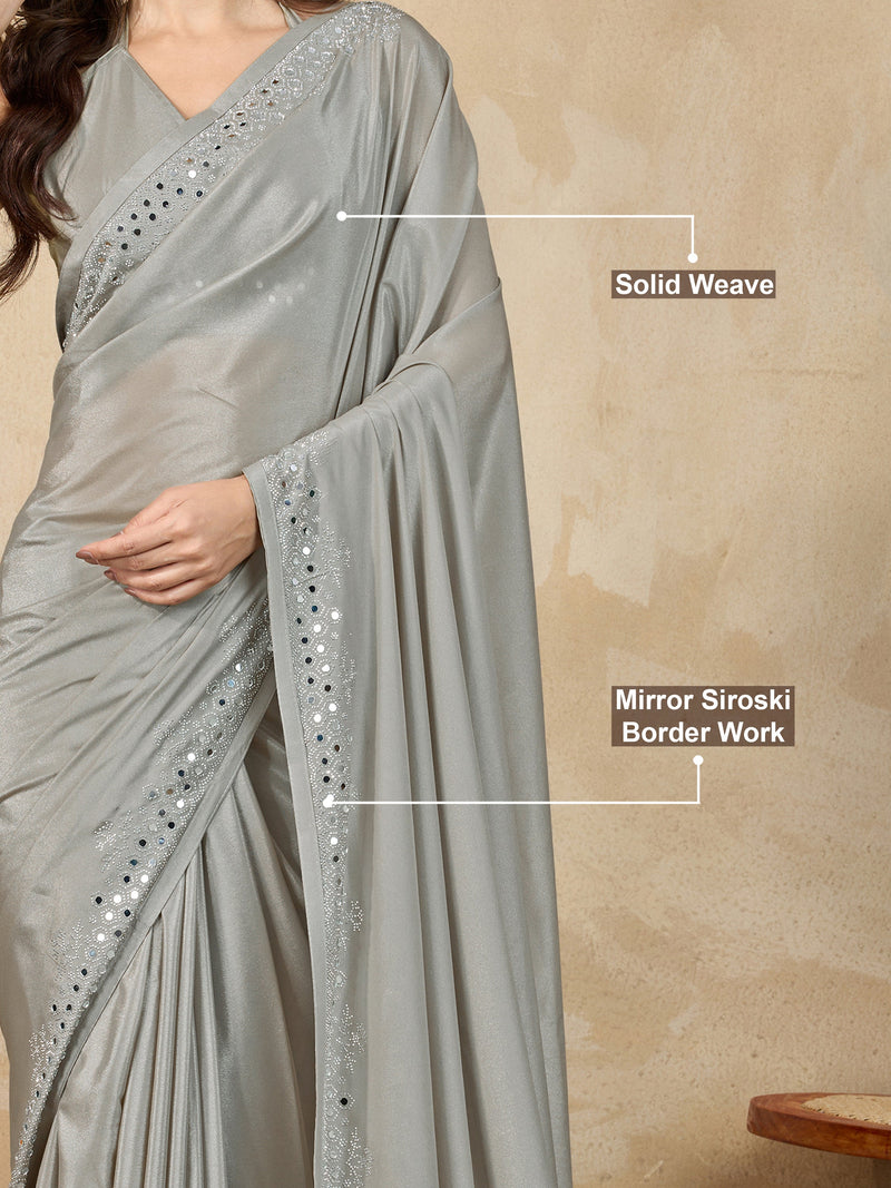 Women's Art Silk Siroski Mirror Work Saree with Unstitch Blouse Piece Trendmalls