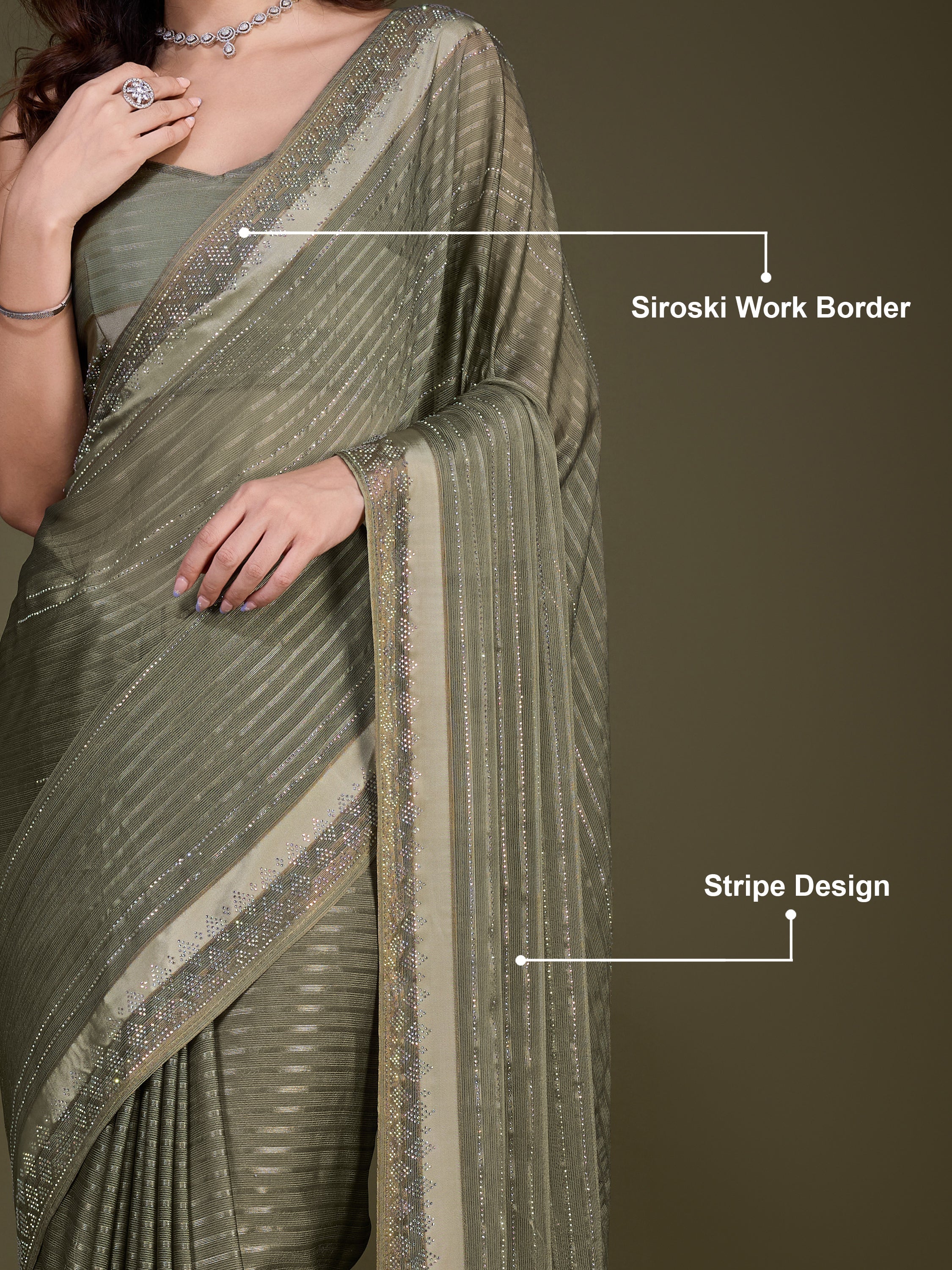 Women's Chiffon Siroski Work Saree with Unstitch Blouse Piece Trendmalls