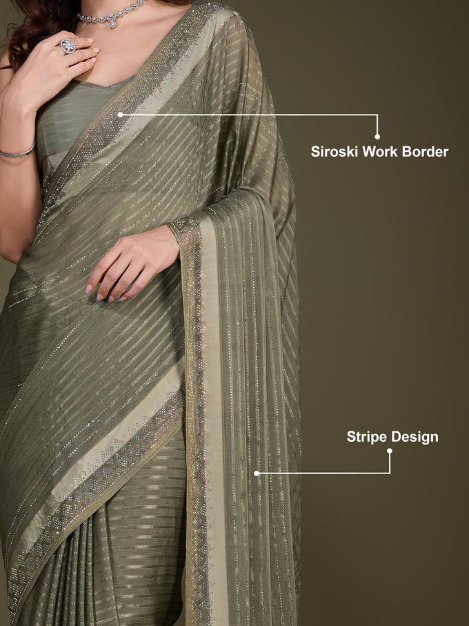 Women's Chiffon Siroski Work Saree with Unstitch Blouse Piece Trendmalls