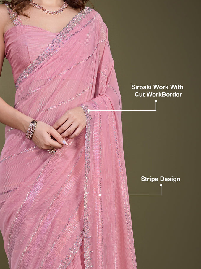 Women's Chiffon Siroski Work Saree with Unstitch Blouse Piece Trendmalls