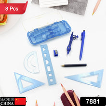 Student drawing compass set with protractor and ruler