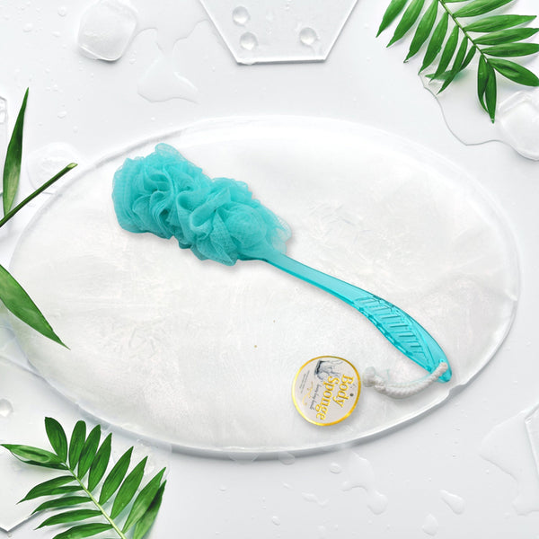 Loofah back scrubber with long handle for easy reach