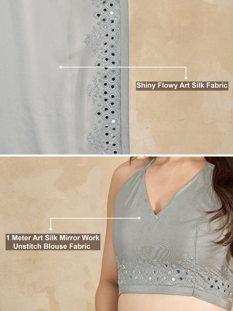 Women's Art Silk Siroski Mirror Work Saree with Unstitch Blouse Piece Trendmalls