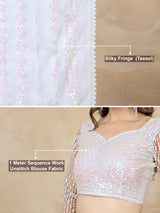 White Net Embroidery Sequin work Saree with Unstitch Blouse Piece Trendmalls