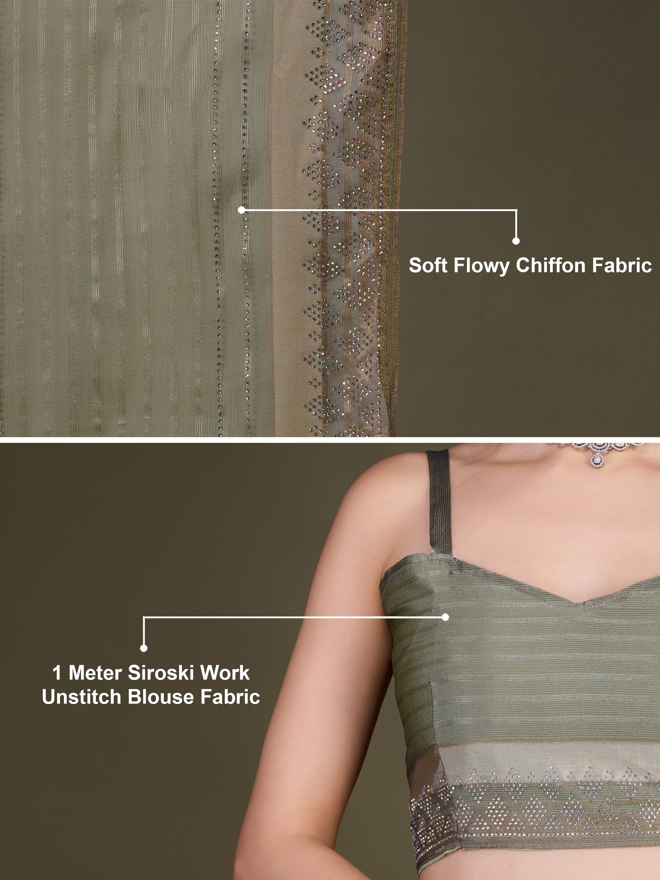 Women's Chiffon Siroski Work Saree with Unstitch Blouse Piece Trendmalls