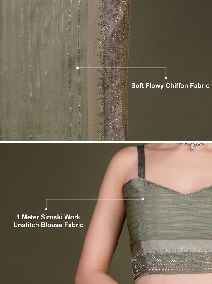 Women's Chiffon Siroski Work Saree with Unstitch Blouse Piece Trendmalls