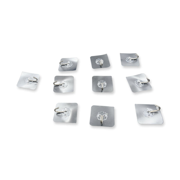 Heavy-duty waterproof self-adhesive wall hooks, 10-piece set.