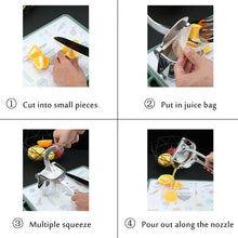 Brown box packaged aluminum fruit press juicer.