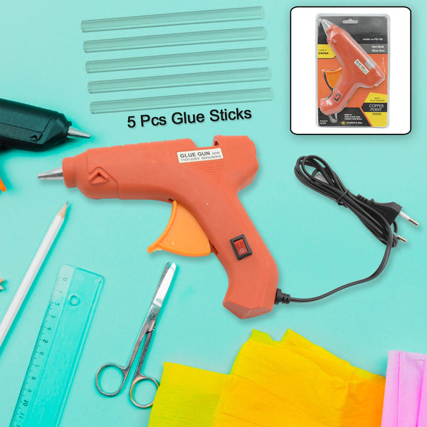 Professional 60 Watt Hot Melt Glue Gun with 5 Glue Sticks & On/Off Switch