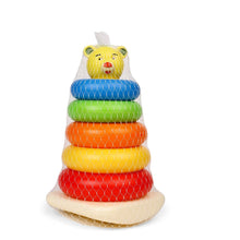 Colorful stacking rings for educational play.