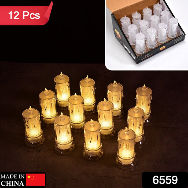 Set of 12 flameless melted candles.