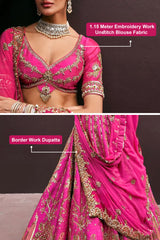 Pink Art Silk Semi Stitched Embroidery With Golden Sequin Work Lehenga Choli With Dupatta For Bridal Trendmalls