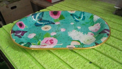 Big Plastic Flower Printed Design Serving Tray (1 Pc / 35 x 24 CM / Mix Color)