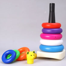 Educational stacking toy with teddy bear rings in various colors