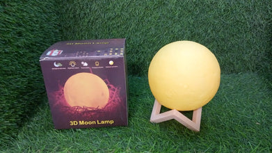 3D printed moon lamp with USB charging and cozy light options.