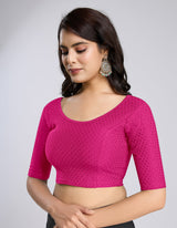 Women's Dobby Pure Cotton Elastin Stretchable Readymade Round Neck Elbow Length Sleeves Blouse Choli Stylish Saree Blouse Ready to Wear Trendmallsin