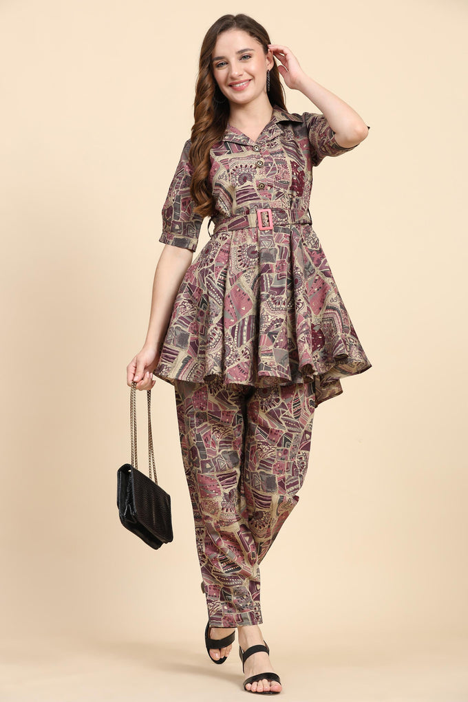 Chanderi Cotton Silk Printed CoOrds Set Kurta Pant 2 Piece Ethnic Fusion Kurta Set For Women's Trendmallsin