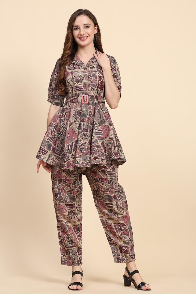 Chanderi Cotton Silk Printed CoOrds Set Kurta Pant 2 Piece Ethnic Fusion Kurta Set For Women's Trendmallsin