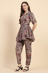 Chanderi Cotton Silk Printed CoOrds Set Kurta Pant 2 Piece Ethnic Fusion Kurta Set For Women's Trendmallsin