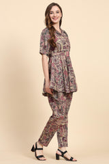Chanderi Cotton Silk Printed CoOrds Set Kurta Pant 2 Piece Ethnic Fusion Kurta Set For Women's Trendmallsin