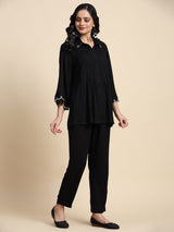 Cotton Black Co-Ords Set for Women Bell Sleeve Shirt For Women Trendmallsin