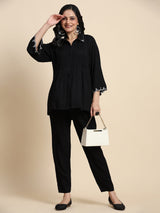 Cotton Black Co-Ords Set for Women Bell Sleeve Shirt For Women Trendmallsin