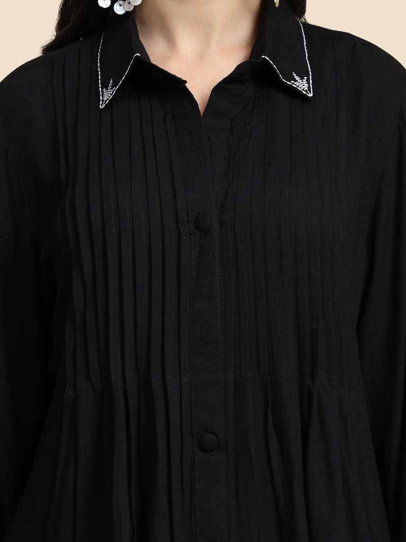 Cotton Black Co-Ords Set for Women Bell Sleeve Shirt For Women Trendmallsin