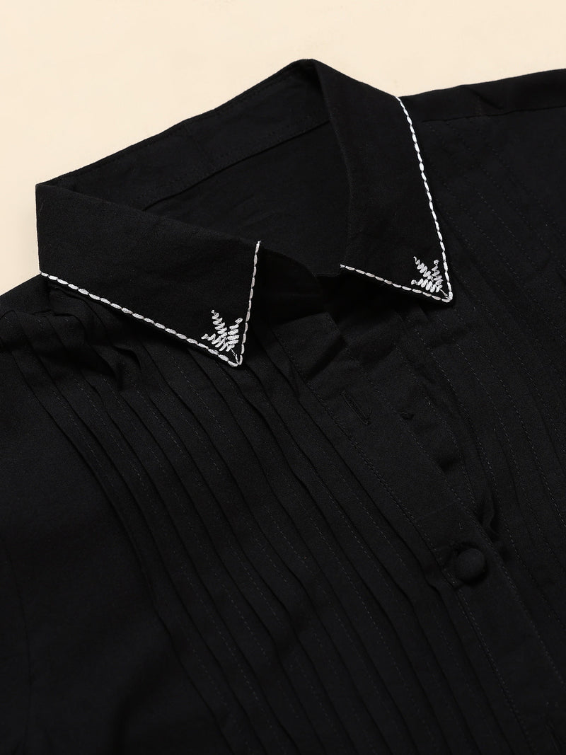 Cotton Black Co-Ords Set for Women Bell Sleeve Shirt For Women Trendmallsin