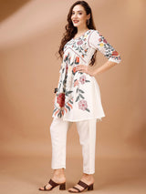 White Cotton Alia Cut Co Ords Set A line Kurta Ser for Women Trendmallsin
