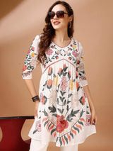 White Cotton Alia Cut Co Ords Set A line Kurta Ser for Women Trendmallsin