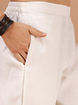 White Cotton Alia Cut Co Ords Set A line Kurta Ser for Women Trendmallsin