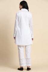 White Cotton Schiffli Co-Ords Set for Women Trendmallsin