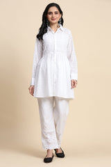 White Cotton Schiffli Co-Ords Set for Women Trendmallsin