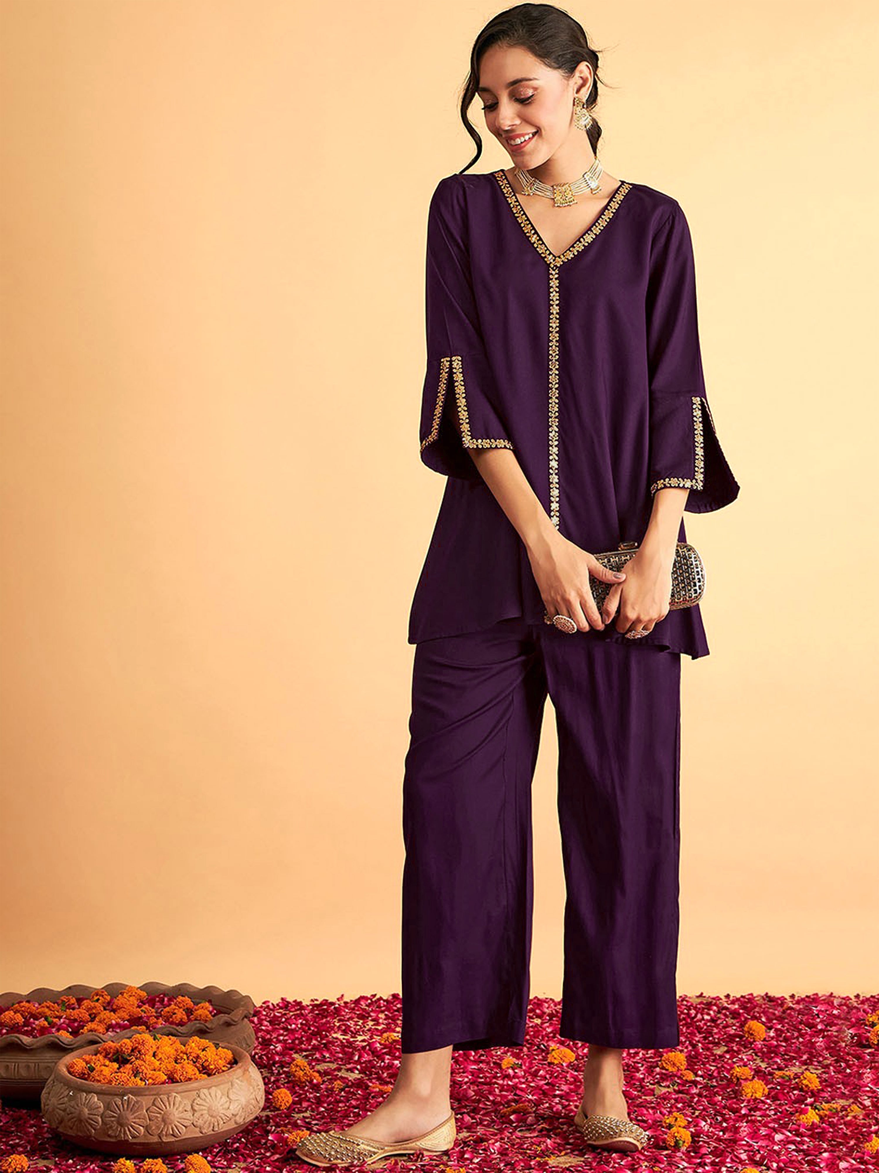 Purple Rayon Co-Ords Set for Women Trendmallsin