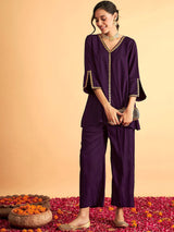 Purple Rayon Co-Ords Set for Women Trendmallsin