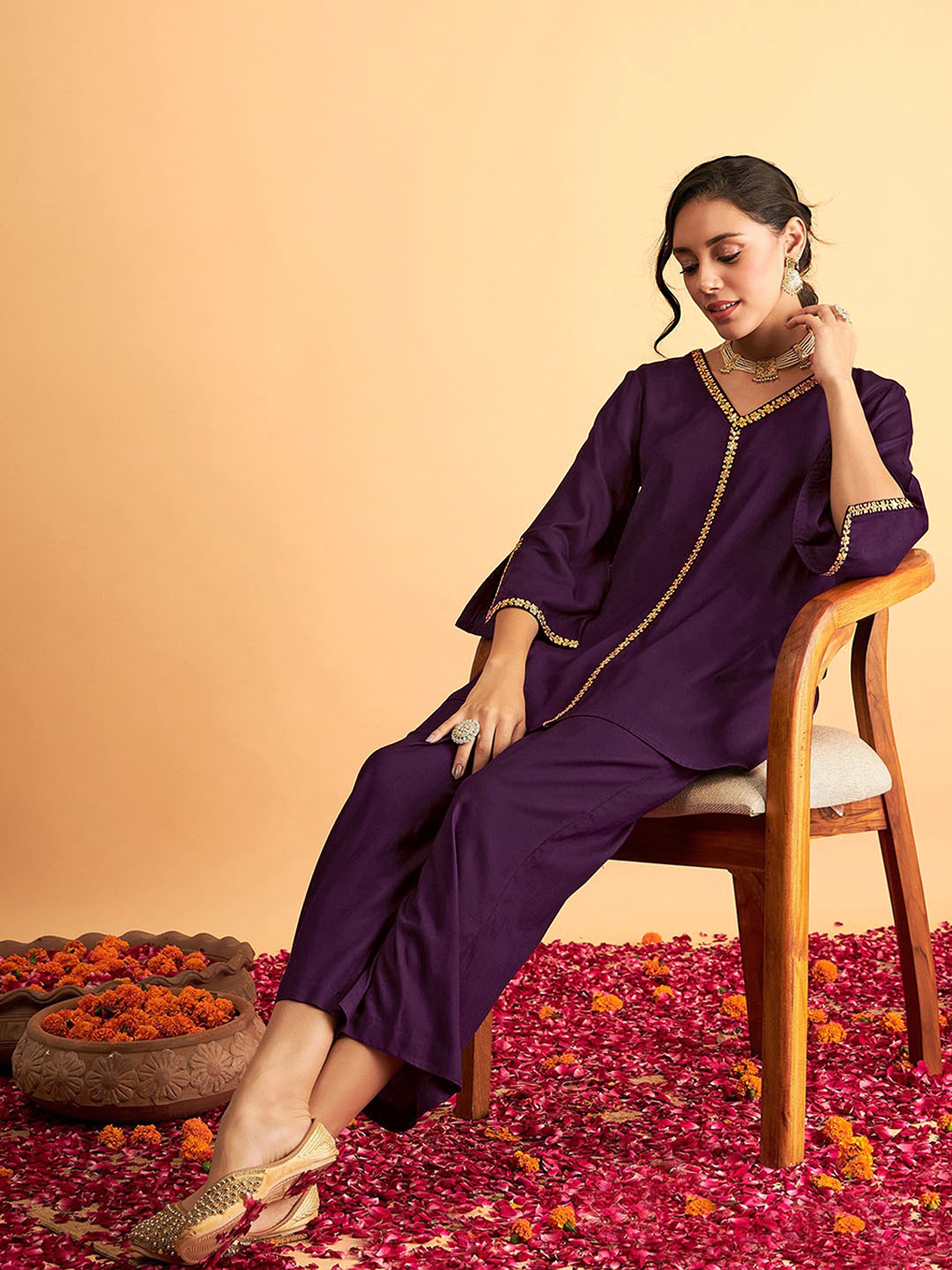 Purple Rayon Co-Ords Set for Women Trendmallsin
