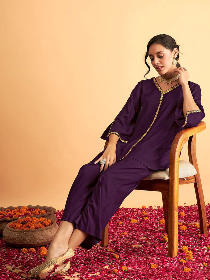 Purple Rayon Co-Ords Set for Women Trendmallsin