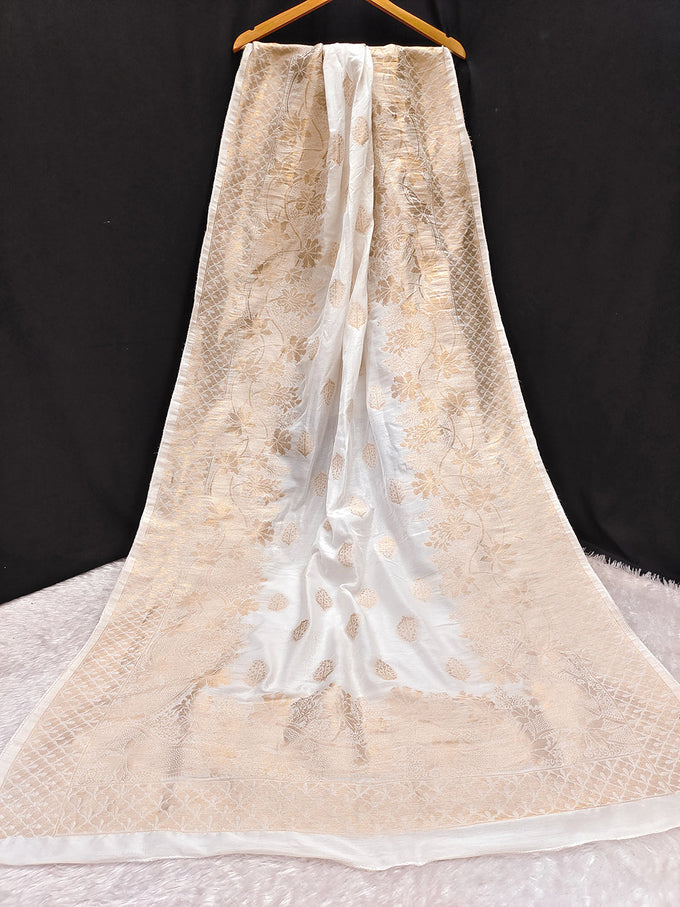 Women's Banarasi Silk Ethnic Motiff Design Dupatta(White) Trendmallsin