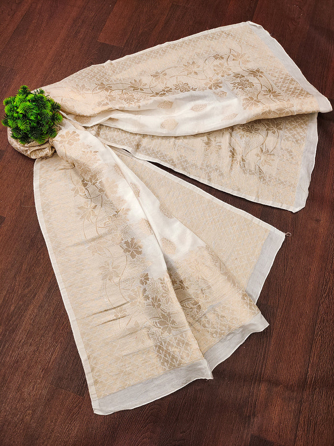 Women's Banarasi Silk Ethnic Motiff Design Dupatta(White) Trendmallsin