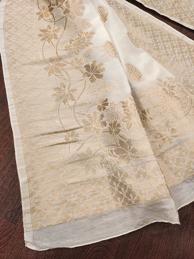 Women's Banarasi Silk Ethnic Motiff Design Dupatta(White) Trendmallsin