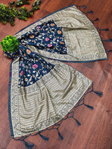 Teal Blue Jacquard Silk Ethnic Patola Floral Design Dupatta Ethnic Motif Pattern