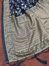 Teal Blue Jacquard Silk Ethnic Patola Floral Design Dupatta Ethnic Motif Pattern