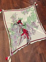 Beige Georgette Floral Design Scarf with Tassle