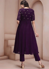 Georgette Embroidery Anarkali Kurta Set for Women (Purple) Trendmallsin
