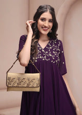 Georgette Embroidery Anarkali Kurta Set for Women (Purple) Trendmallsin