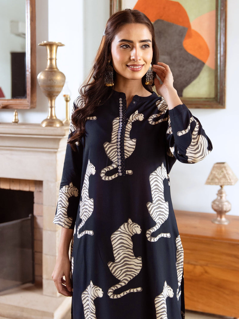 Women's Rayon Digital Print Kurta Palazzo Set Trendmallsin