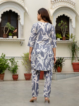 Women's Grey Slub Magic Cotton Digital Print Kurta Palazzo Set Trendmallsin