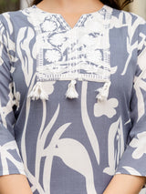 Women's Grey Slub Magic Cotton Digital Print Kurta Palazzo Set Trendmallsin