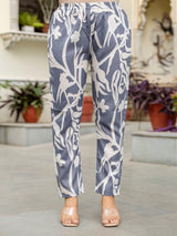 Women's Grey Slub Magic Cotton Digital Print Kurta Palazzo Set Trendmallsin